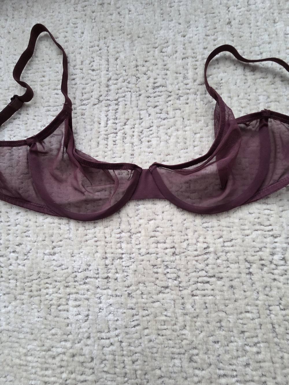 Aerie 32D Burgundy Sheer Mesh Unlined Underwire Bra